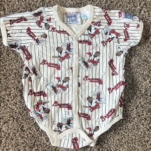 Vintage Braves Baseball Teddy Bear Rookie League Baby Onesie